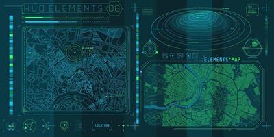 A set of HUD maps elements for a futuristic interface. vector