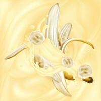 Bananas in a splash of milkshake or yogurt. vector