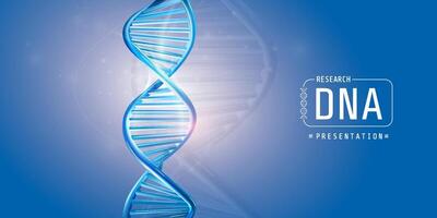 DNA spiral with abstract presentation title on a blue background. vector
