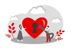 Romantic relationships. The key to a woman's heart. Love Date vector