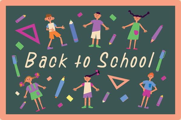 An illustration with school blackboard scribble children on a background.