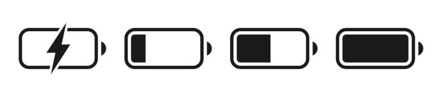 Battery level status, black icons set indicator. vector