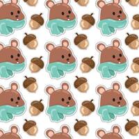 Acorn and bears sticker icon Pattern background vector