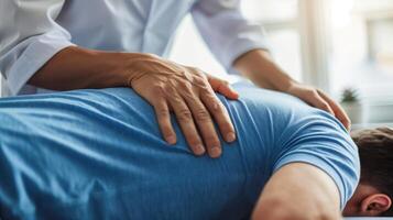masseur giving massage to male athlete photo