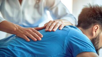 masseur giving massage to male athlete photo
