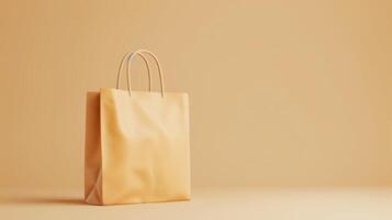 paper beige shopping bag on a beige background photo