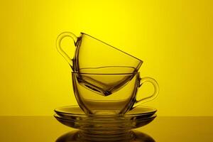 beautiful cups on a yellow background photo