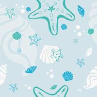 Beach shells and stars seamless pattern. Summer holidays background. vector