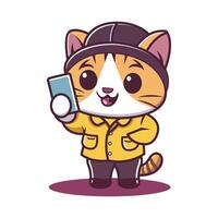 cute cat in yellow jacket taking selfie vector