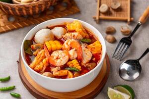 Shrimp soup bowl, Tom yum or tom yam photo