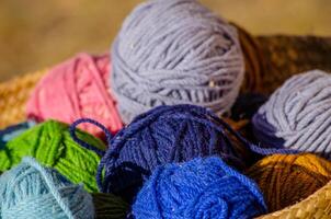 selective focus, balls of wool in different colors photo
