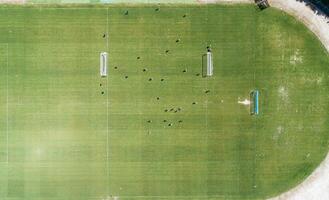aerial top view of a football field during a training session. photo