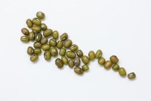 Top view of green mung beans on white background, mung beans seeds photo