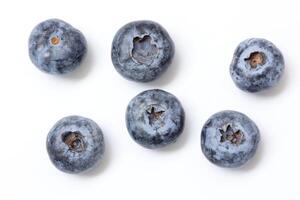 Top view of blueberry fruit on white background, berries fruits on white background, ripe blueberries fruit photo