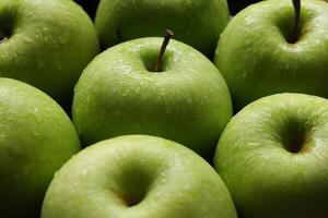 Apple fruit, closeup of green apple fruits with drops water photo