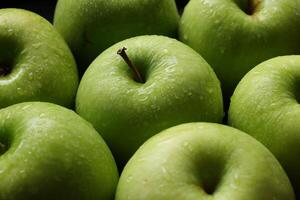 Apple fruit, closeup of green apple fruits with drops water photo