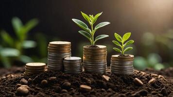 A seedling sprouting on a coin on the ground symbolizes green investment and financial growth highlighting the idea of raising funds for sustainable investments photo