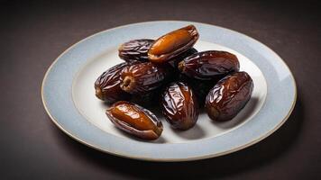 A plate filled with dates, a popular fruit that is known for its sweet taste and nutritional value photo