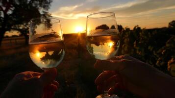Sunset Wine Toast in Vineyard photo
