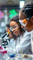Focused Young Scientists Conducting Research in Modern Laboratory Setting photo