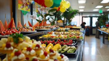 Colorful Buffet Table with Fresh Fruit and Pastries at Event photo