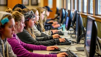 High school students participating in computer-based learning photo