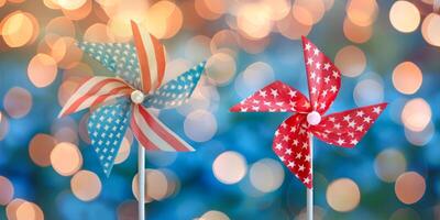 American flag themed pinwheels with bokeh background photo