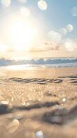Labor Day Message on Sandy Beach with Bokeh Effect photo