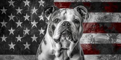 Black and White Bulldog with American Flag photo