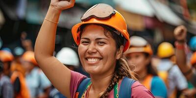 Workers Waving Fists in Protest for Labor Rights photo