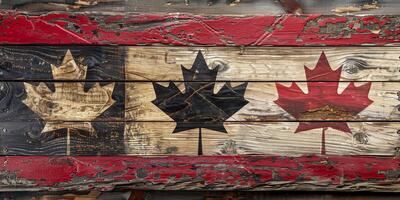 Canadian flag painted on distressed wooden planks photo
