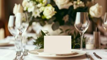 Classy table arrangement with blank place card for festive event photo