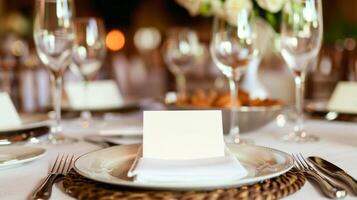 Elegant table setting with blank place card for event photo