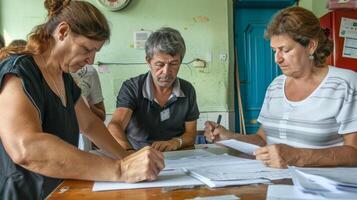Volunteers assisting Ukrainian woman with documents photo