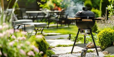 Kamado Grill in a Beautiful Garden Setting photo