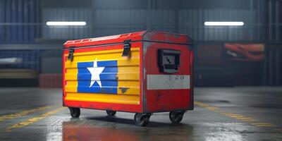 Weathered toolbox with Liberian flag motif photo