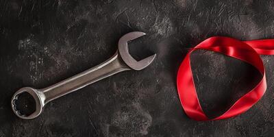 Labor Day Tribute Wrench with Red Ribbon photo