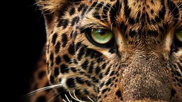 Leopard's captivating green eyes close-up photo