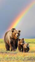 Protective Bear Family with Rainbow Overhead photo