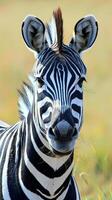 Close-up portrait of a zebra in the wild photo