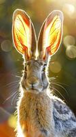Sunlit jackrabbit with illuminated ears photo