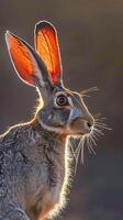 Close-up of a rabbit in sunset light with glowing ears photo