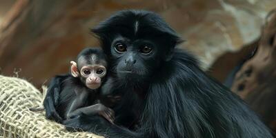 Mother and Infant Monkey in a Jungle Setting photo