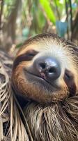 Sloth resting with closed eyes in tropical forest photo