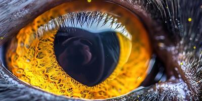 Macro shot of cat's eye with vivid yellow and black iris photo