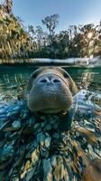 Manatee Surfacing in Pristine Florida River photo
