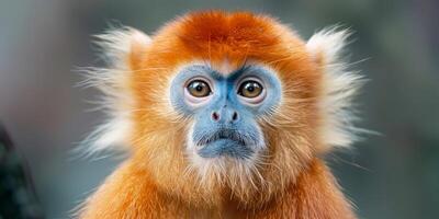 Close-up of a golden snub-nosed monkey in the wild photo