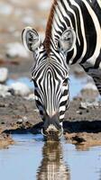 Plains zebra Equus quagga drinking at waterhole, side view photo