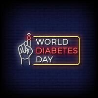 world diabetes day neon sign with brick wall background vector