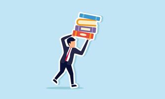 Passion for reading books concept of A businessman carrying many books to read vector